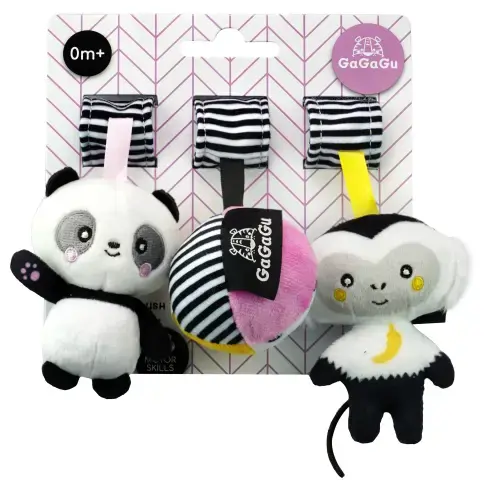 Set 3 jucarii GaGaGu - Maimutica, ursulet panda si minge