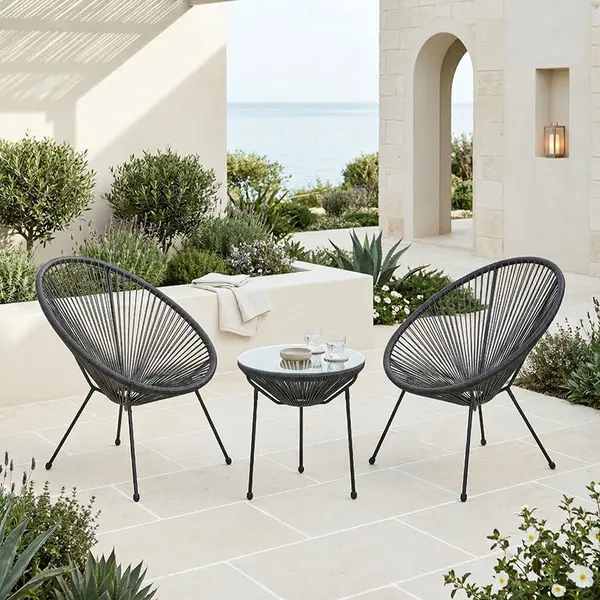 Set 3 masa si scaune gradina V1, Acapulco, Negru, 50x50x52 cm