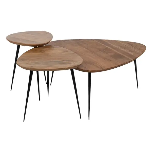 Set 3 masute de cafea CLINTON 39x39x52/55x49x47/86x81x43 CM - Lemn