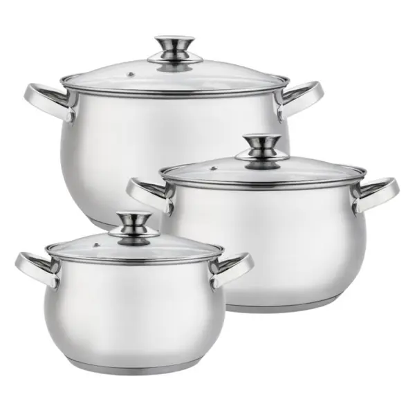 Set 3 Oale din Inox cu Capace din Sticla, Grunberg, Argintiu