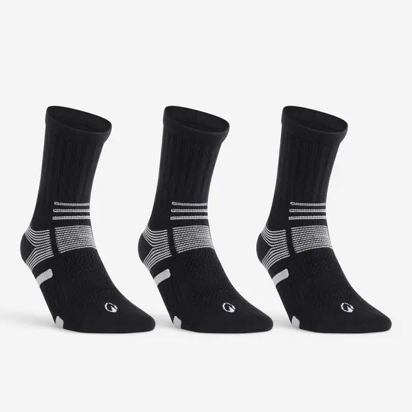 Set 3 Perechi Şosete Lungi Tenis RS560 Negru-Gri Adulți