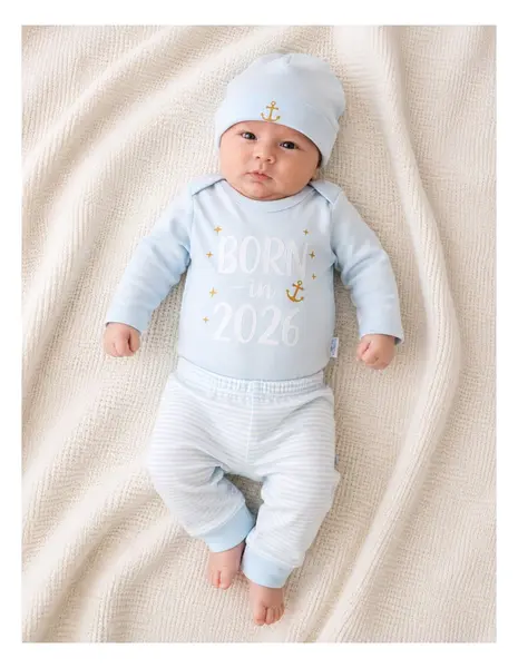 Set 3 piese 'BORN in 2026' albastru deschis