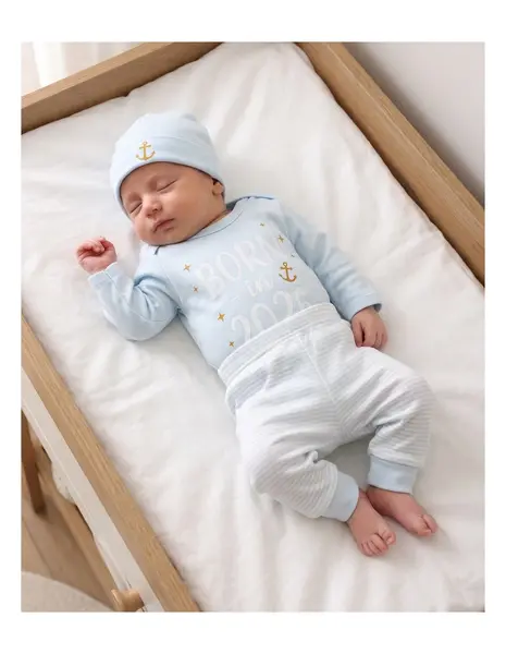 Set 3 piese 'BORN in 2026' albastru deschis