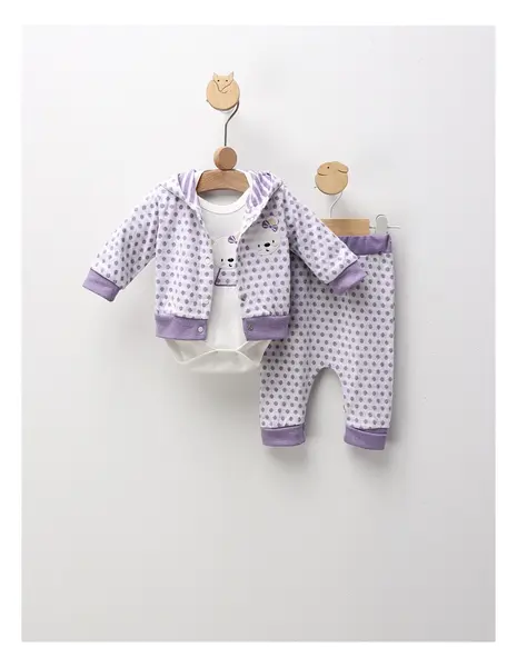 Set 3 piese, Fetita Urs si Buline, cu mov
