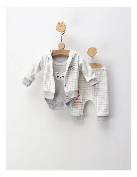 Set 3 piese, Fetita Urs si Fundita, cu alb-gri