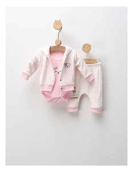 Set 3 piese, Fetita Urs si Fundita, cu roz