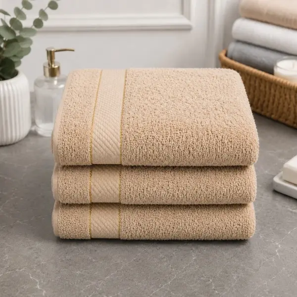 Set 3 prosoape mari, Ashley Mills, 65x130cm, din 70% bumbac pakistanez, 390g, Bej