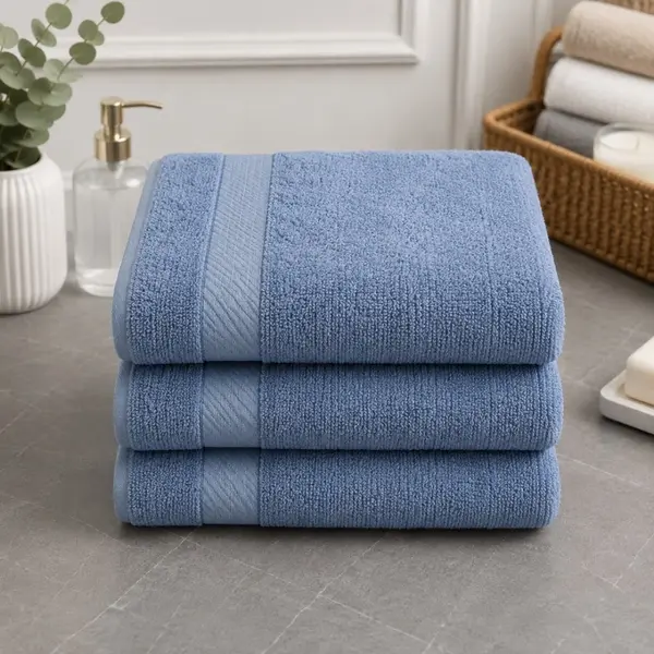 Set 3 prosoape mari, Ashley Mills, 65x130cm, din 70% bumbac pakistanez, 390g, Albastru