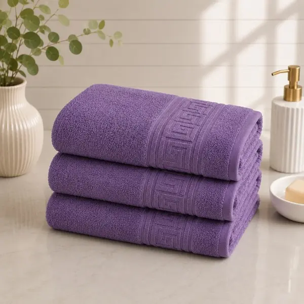 Set 3 prosoape mari, Greek Border, 70x130cm, din 100% bumbac pakistanez, 480g, Mov