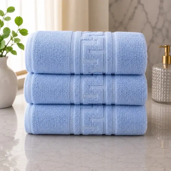 Set 3 prosoape mari, Greek Border, 70x130cm, din 100% bumbac pakistanez, 480g, Albastru