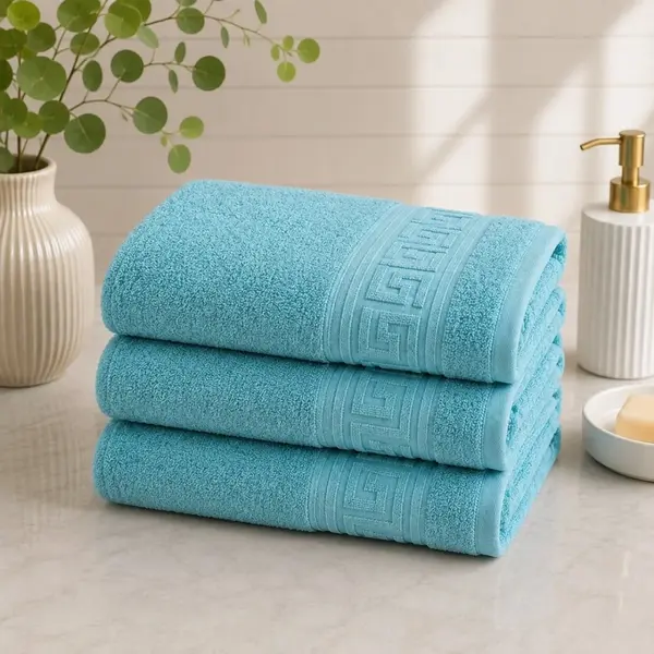 Set 3 prosoape mari, Greek Border, 70x130cm, din 100% bumbac pakistanez, 480g, Bleu
