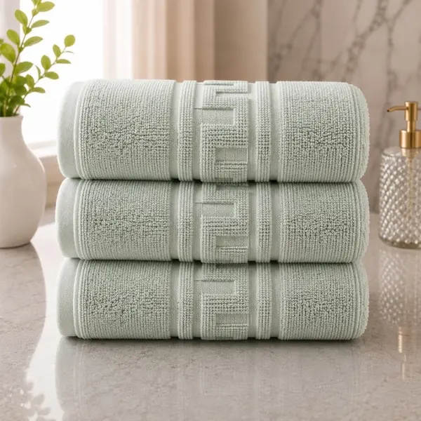 Set 3 prosoape mari, Greek Border, 70x130cm, din 100% bumbac pakistanez, 480g, Menta