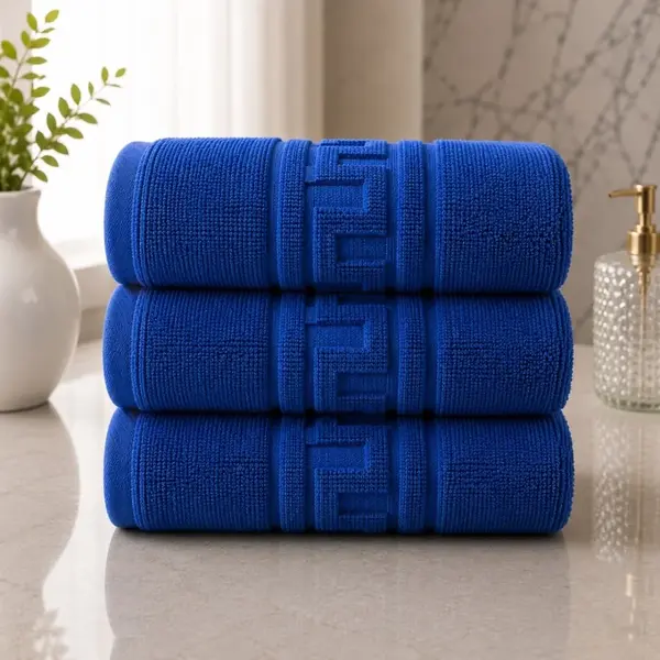Set 3 prosoape mari, Greek Border, 70x130cm, din 100% bumbac pakistanez, 480g, Albastru