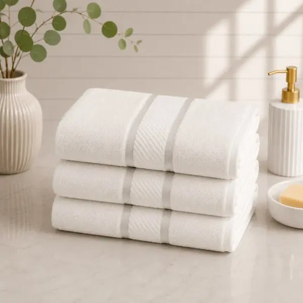 Set 3 prosoape mari, Line, 70x130cm, din 100% bumbac pakistanez, 400g, Alb