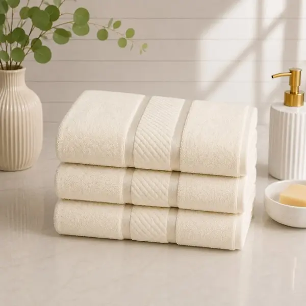 Set 3 prosoape mari, Line, 70x130cm, din 100% bumbac pakistanez, 400g, Alb Unt