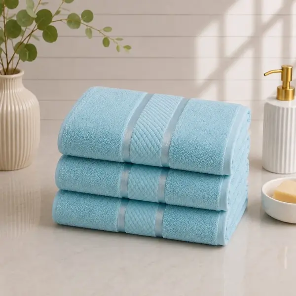 Set 3 prosoape mari, Line, 70x130cm, din 100% bumbac pakistanez, 400g, Bleu