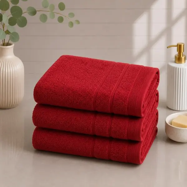 Set 3 prosoape mari, Terry, 70x130cm, din 100% bumbac pakistanez, 600g, Rosu grena