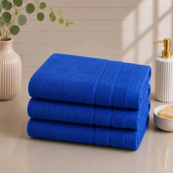 Set 3 prosoape mari, Terry, 70x130cm, din 100% bumbac pakistanez, 600g, Albastru