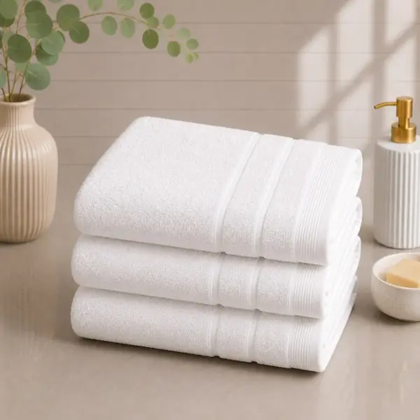 Set 3 prosoape mari, Terry, 70x130cm, din 100% bumbac pakistanez, 600g, Alb