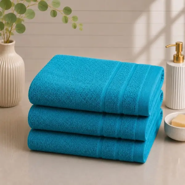 Set 3 prosoape mari, Terry, 70x130cm, din 100% bumbac pakistanez, 600g, Bleu