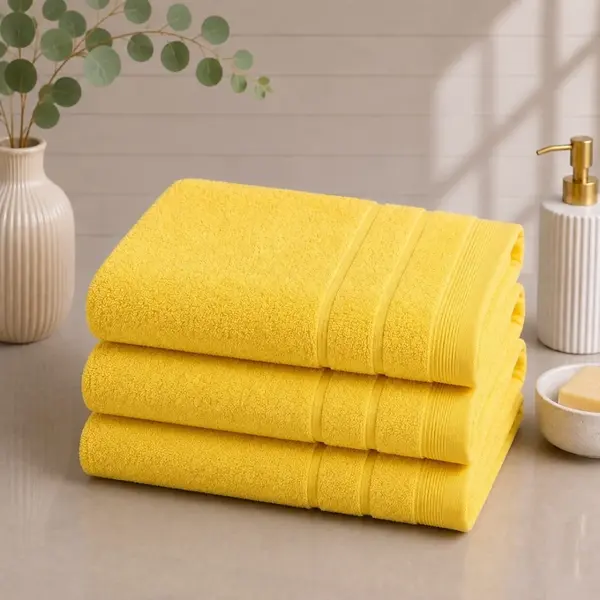 Set 3 prosoape mari, Terry, 70x130cm, din 100% bumbac pakistanez, 600g, Galben