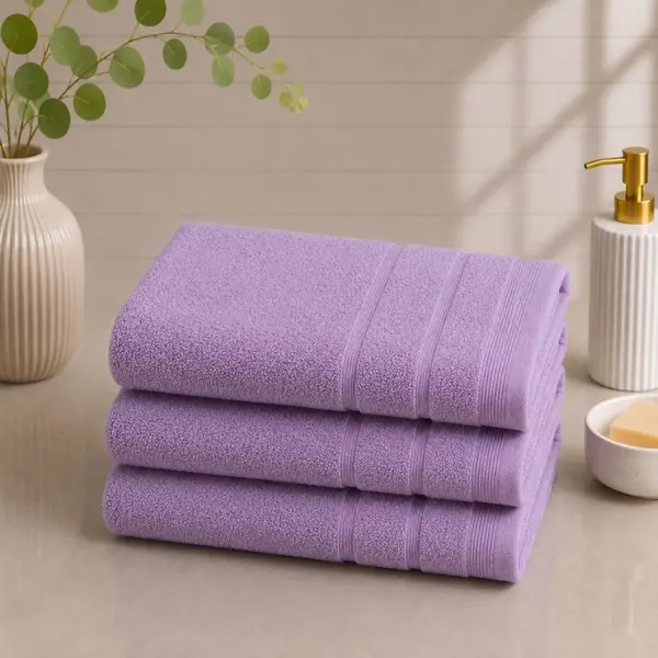 Set 3 prosoape mari, Terry, 70x130cm, din 100% bumbac pakistanez, 600g, Lila