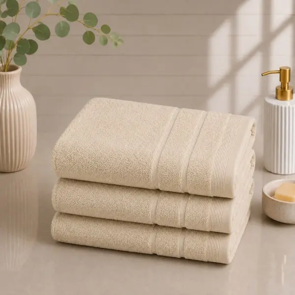 Set 3 prosoape mari, Terry, 70x130cm, din 100% bumbac pakistanez, 600g, Bej