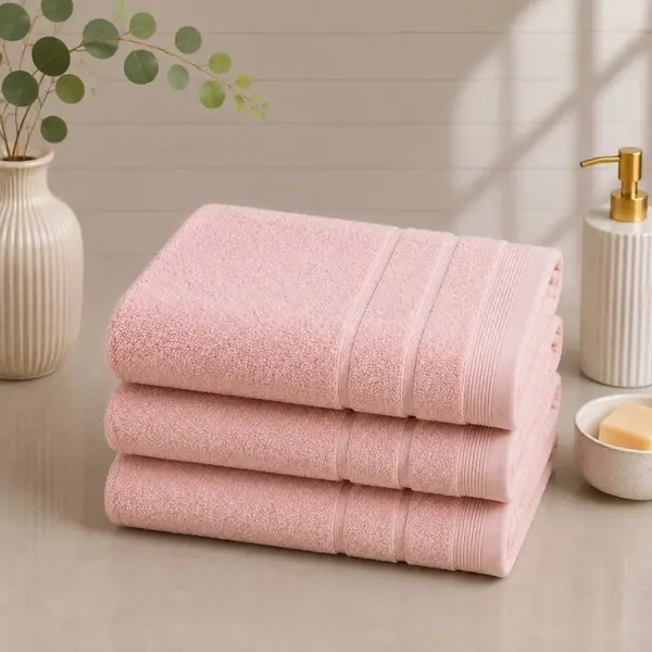 Set 3 prosoape mari, Terry, 70x130cm, din 100% bumbac pakistanez, 600g, Roz
