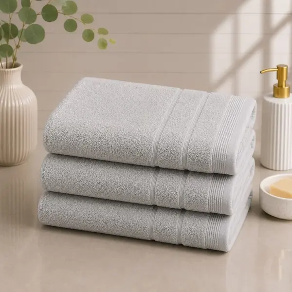 Set 3 prosoape mari, Terry, 70x130cm, din 100% bumbac pakistanez, 600g, Gri deschis