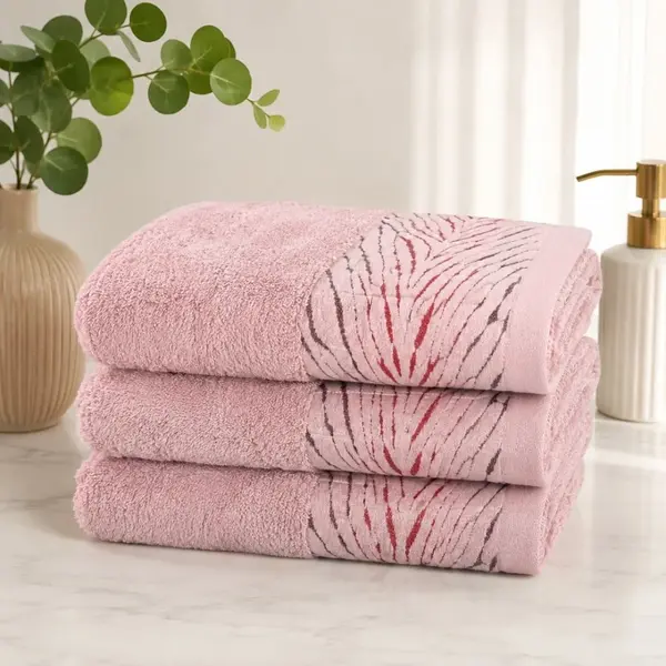 Set 3 prosoape mari, Wander, 70x130cm, din 100% bumbac pakistanez, 470g, Roz prafuit