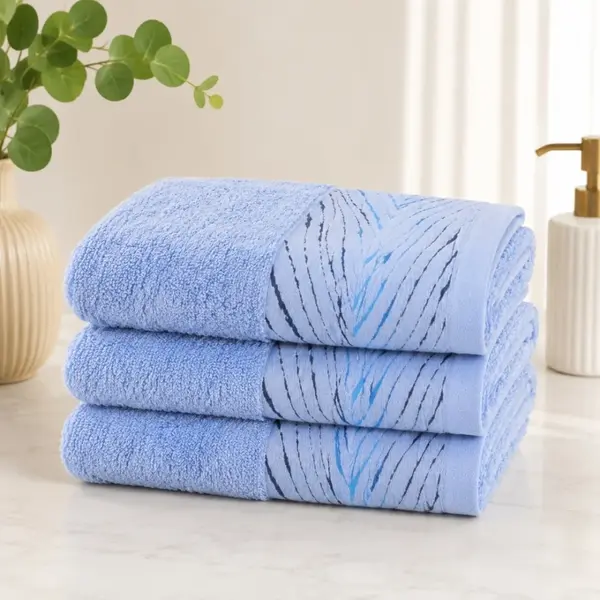 Set 3 prosoape mari, Wander, 70x130cm, din 100% bumbac pakistanez, 470g, Albastru