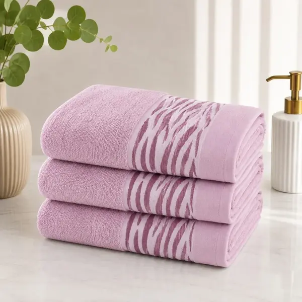 Set 3 prosoape mari, Waves, 70x130cm, din 100% bumbac pakistanez, 460g, Lila