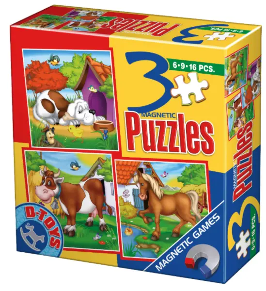 Set 3 puzzle-uri magnetice - Animale | D-Toys