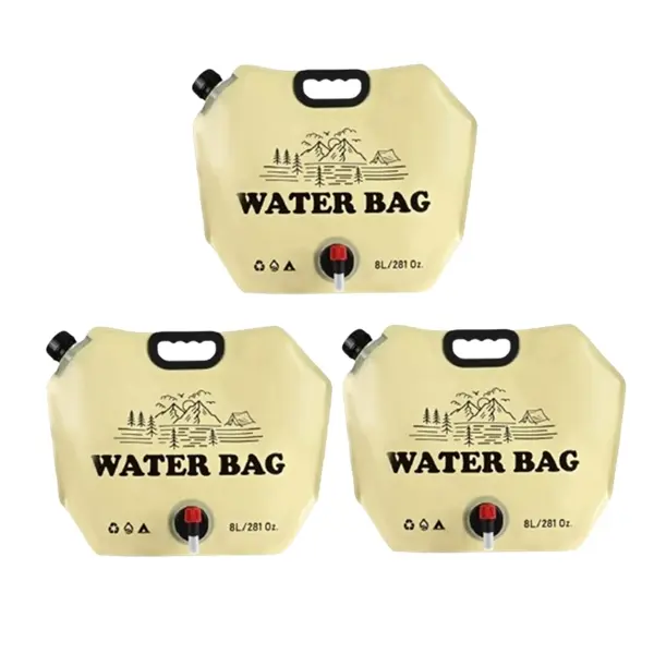 Set 3 saci de apa pliabili 8L, pentru camping si calatorii, bej