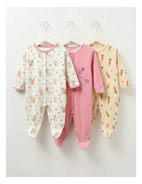 Set 3 salopete cu botosei Love Rabbit, multicolor