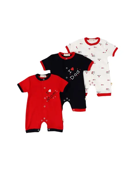 Set 3 salopete Love Mom, Dad, Family, alb-rosu-bleumarin