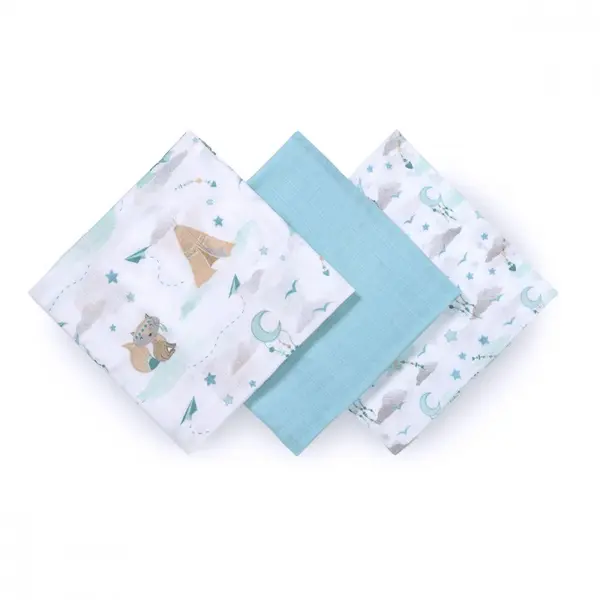 Set 3 scutece Babyono cu fibre bambus natural albastru