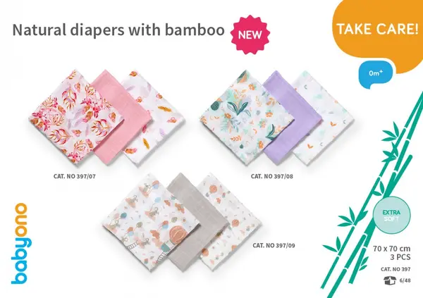 Set 3 scutece din bumbac si bambus Baby Ono Bamboo 07 roz