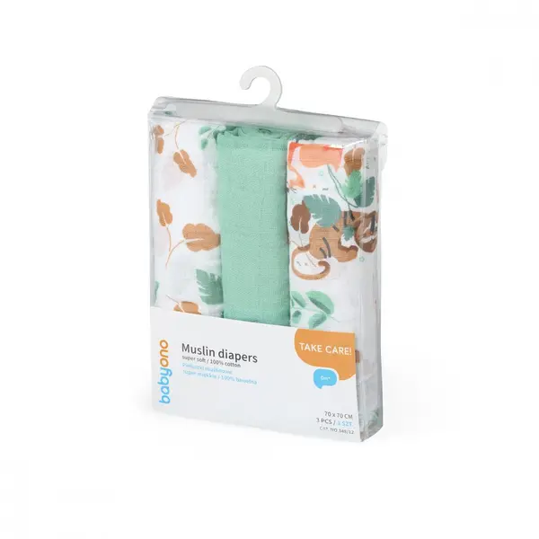 Set 3 scutece din muselina super soft Babyono 34812 din bumbac 70x70 cm