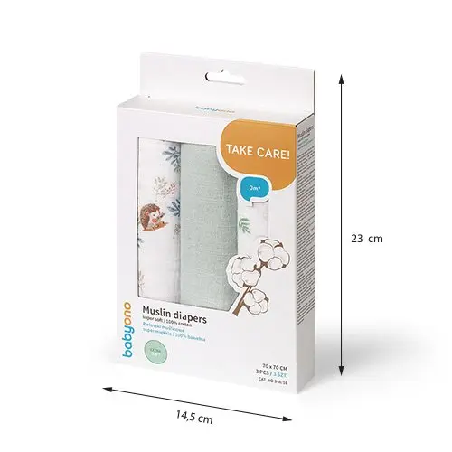 Set 3 scutece din muselina super soft Babyono 34816 din bumbac 70x70 cm