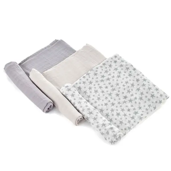 Set 3 scutece, Jane, Din muselina de bambus, Hipoalergenice, 80 x 80 cm, Star