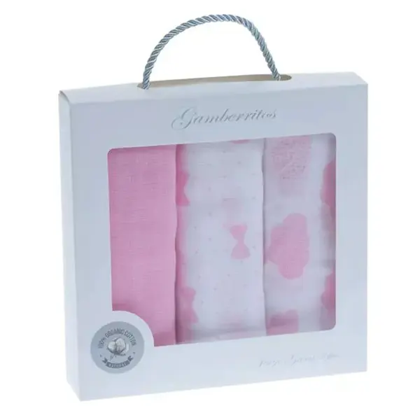 Set 3 scutece muselina Gamberritos 70x70 cm roz
