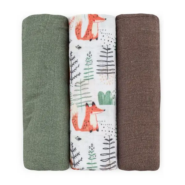 Set 3 scutece, Petite&Mars, Moussy, Din muselina de bambus, Hipoalergenice, 68 x 68 cm, Certificate Oeko Tex Standard 100, Forest Fox