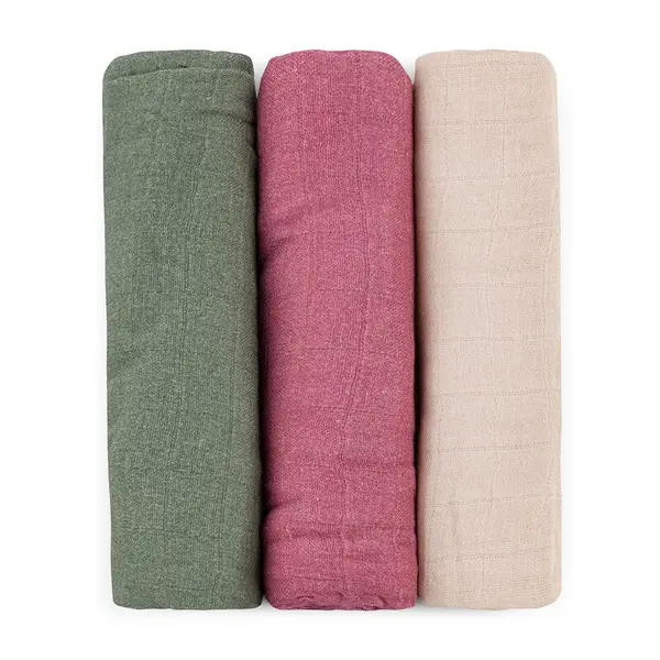 Set 3 scutece, Petite&Mars, Moussy, Din muselina de bambus, Hipoalergenice, 68 x 68 cm, Certificate Oeko Tex Standard 100, Botanic Tones