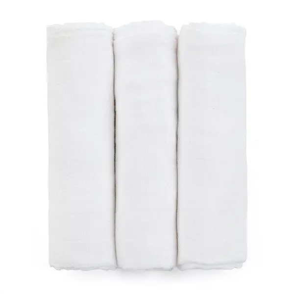 Set 3 scutece PetiteMars din muselina de bambus Moussy Total White hipoalergenice 68 x 68 cm Alb