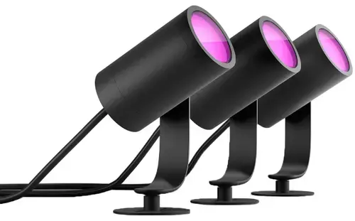 Set 3 spoturi LED RGB pentru exterior Philips Lily Hue, 3x8W (49W), 24V, IP65, ambianta alba color, temperatura lumina reglabila calda-rece (2000-6500K), 600 lumeni, durata de viata 25.000 de ore, control inteligent cu Hue Bridge, material aluminiu