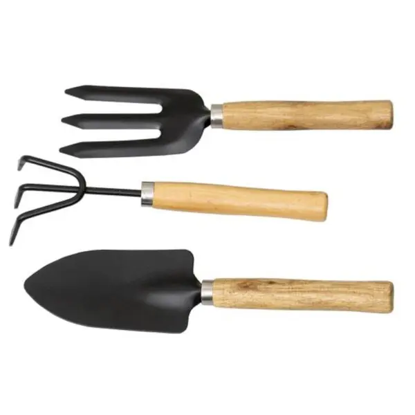 Set 3 Ustensile de Gradina pentru Plantat, Maner Lemn, Negru