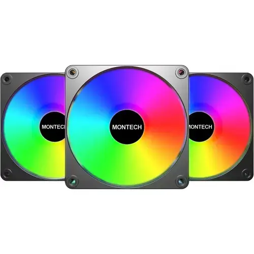 Set 3 ventilatoare Montech GF120 V2 ARGB PWM 120mm, Negru