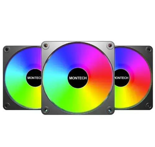 Set 3 ventilatoare Montech GF120 V2 ARGB Reverse Blade PWM 120mm, Negru