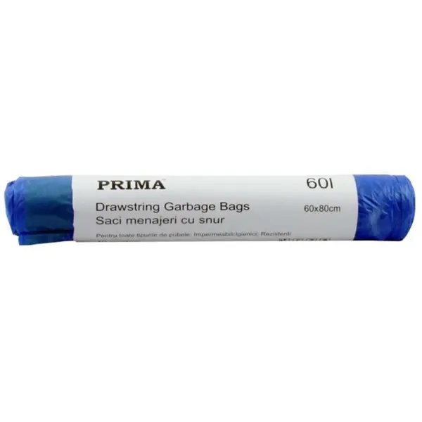 Set 3 x 10 Saci de Menaj cu Snur, Prima, Albastri, 60 Litri